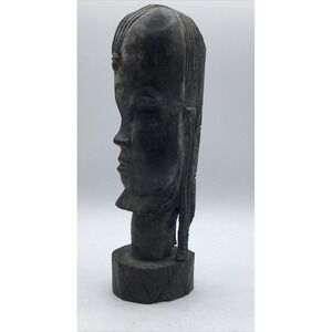 African Tribal Hand Carved Ebony Wood Woman Bust Sculpture Statue‎ Kenya